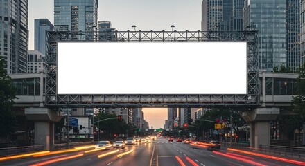 Blank Billboard Over City Street Mockup with Car Light Trails at Night