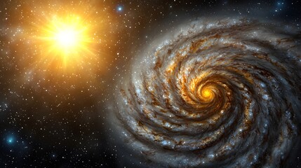 Fototapeta premium Stunning Spiral Galaxy with Bright Star and Cosmic Background