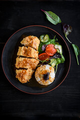 Chicken katsu served with the rice 