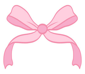 Hand drawn pink bow and ribbon isolated.