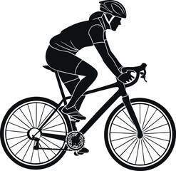 Naklejka premium Minimalistic Black Silhouette of a Person Cycling | Bicycle Ride Vector Illustration | Hand-Drawn Sports, Fitness, and Outdoor Activity Artwork | Healthy Lifestyle and Exercise Concept Design