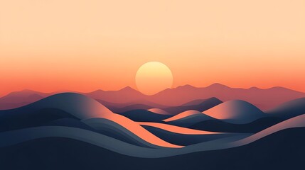 Sunset over rolling hills and distant mountains