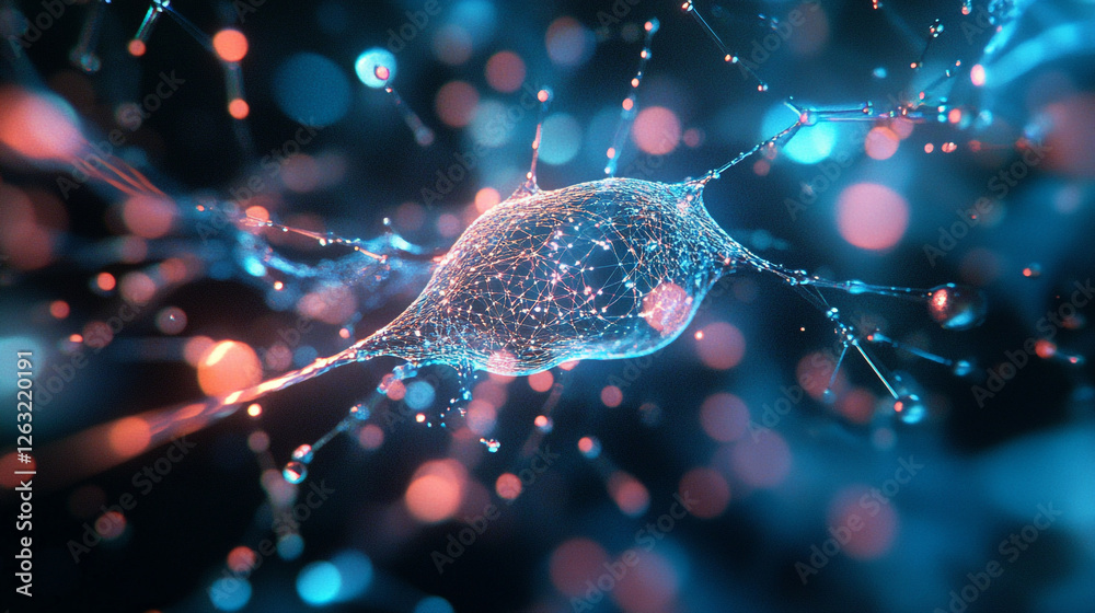 Poster abstract neural network digital art blue pink network technology web data glow nodes bokeh lines