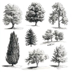 Fototapeta premium Collection of Detailed Pen And Ink Tree Drawings