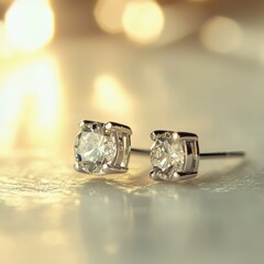 Elegant diamond stud earrings sparkling on a reflective surface
