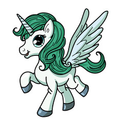 Little horse unicorn with wings cute hand-drawn vector design for children
