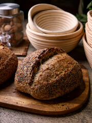 Multigrain multiseed Artisan Sourdough Bread with chia seed and flaxseed.