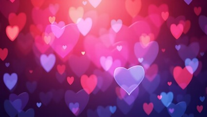 Vibrant neon heart bokeh background with glowing pink, purple, blue, and orange hues, softly blurred for depth. Dreamy, romantic, and whimsical with copy space, blank space, and space for text, perfec