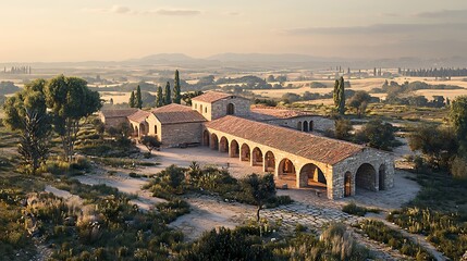 Naklejka premium Tuscan Countryside Estate at Golden Hour.