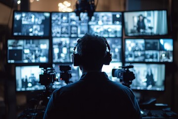 Fototapeta premium Filmmaker editing a movie using professional video editing software and equipment