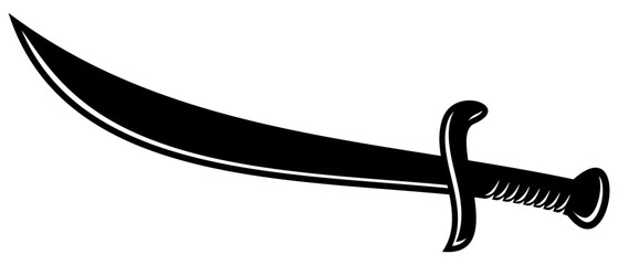 Vector silhouettes of flat-designed Arabian, pirate, and executioner swords isolated on a white background.