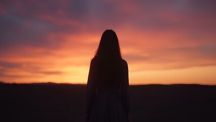 Silhouette of a woman against a vibrant sunset