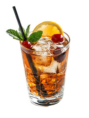 Refreshing Tom Collins Cocktail with Lemon and Mint on White Background