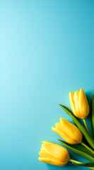 Naklejka premium three vibrant yellow tulips on a light blue background