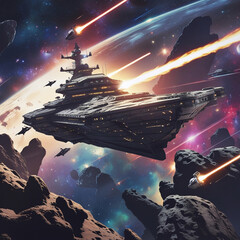 Epic Space Battle with Futuristic Warships and Starfighters in a Galactic War Scene, Generated with AI