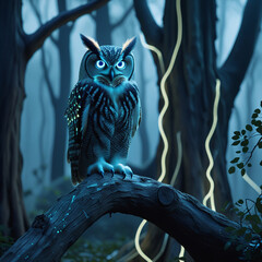 Magical Deer in Enchanted Forest with Glowing Lights at Night – Fantasy Wildlife Scene, Generated with AI