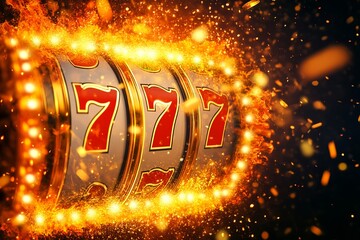 This dynamic online casino banner highlights the essence of leisure and excitement, featuring the iconic 777 symbol, gold jackpot elements, and festive casino lights.

