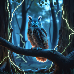 Magical Deer in Enchanted Forest with Glowing Lights at Night – Fantasy Wildlife Scene, Generated with AI