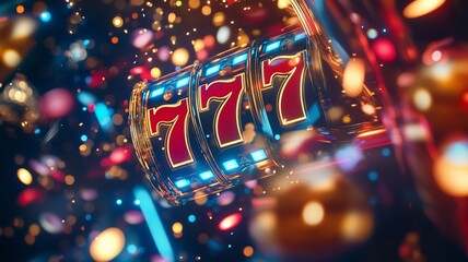 This dynamic online casino banner highlights the essence of leisure and excitement, featuring the iconic 777 symbol, gold jackpot elements, and festive casino lights.

