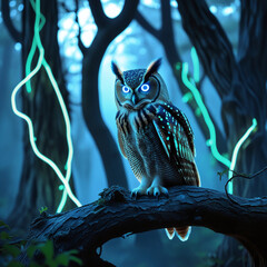Magical Deer in Enchanted Forest with Glowing Lights at Night – Fantasy Wildlife Scene, Generated with AI