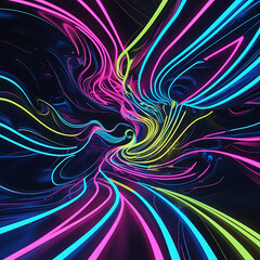 Futuristic Neon Light Tunnel with Abstract Geometric Lines – Digital Cyberpunk Background, Generated with AI