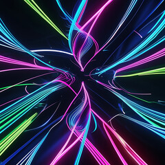 Futuristic Neon Light Tunnel with Abstract Geometric Lines – Digital Cyberpunk Background, Generated with AI
