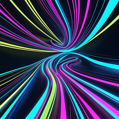 Futuristic Neon Light Tunnel with Abstract Geometric Lines – Digital Cyberpunk Background, Generated with AI