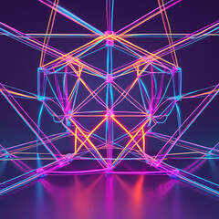 Futuristic Neon Light Tunnel with Abstract Geometric Lines – Digital Cyberpunk Background, Generated with AI