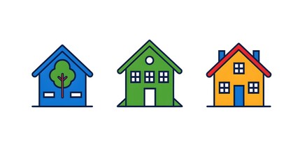 Fototapeta premium Colorful Cartoon Houses in Various Styles for Architecture Concepts