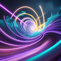 Futuristic Neon Light Tunnel with Abstract Geometric Lines – Digital Cyberpunk Background, Generated with AI