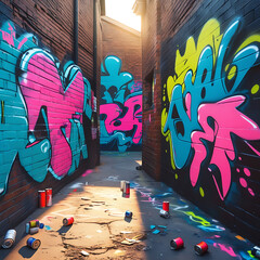 Vibrant Street Art Mural of Futuristic Cityscape – Urban Wall Graffiti Design, Generated with AI