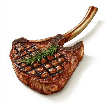 Tomahawk Steak grilled to perfection, isolated on white