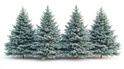 Obraz premium Snowy fir trees, winter forest, white background, holiday design