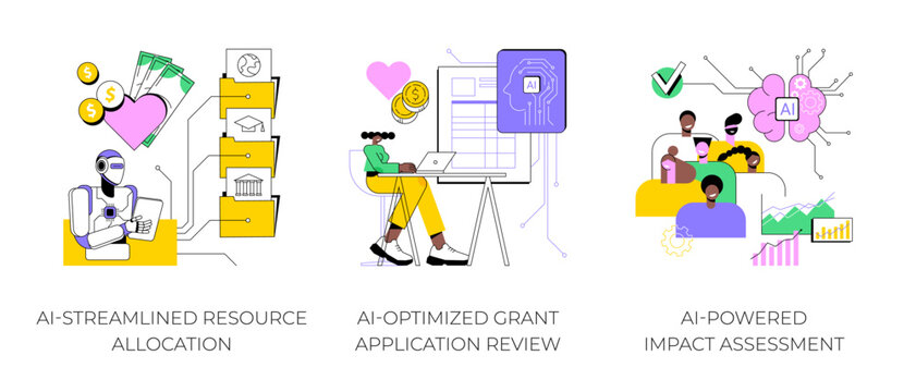 AI in Nonprofit and Social Impact abstract concept vector illustrations.