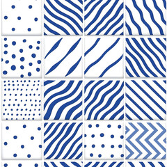 Obraz premium Blue and white tile geometric shapes pattern