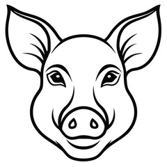 Pig head line art silhouette vector illustration