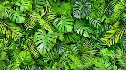 Lush Tropical Greenery with Various Plant Leaf Textures and Shades