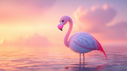 Naklejka premium Dainty Chibi Flamingo with Heart Beak