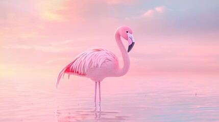 Naklejka premium Dainty Chibi Flamingo with Heart Beak