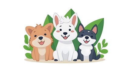 Obraz premium Cute Cartoon Animals with Leaves in Vibrant Colors and Smiling Faces