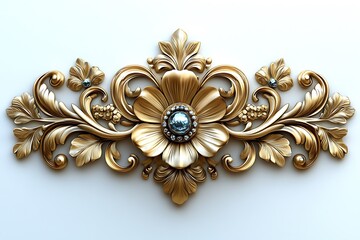 Ornate Gold Floral Ornament with Gems on a Light Background