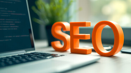 3d seo on a laptop with code
