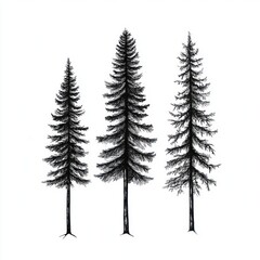 Obraz premium Three Ink Drawn Evergreen Trees Of Varying Heights