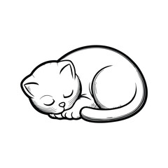 Create an editable stroke vector graphic of a cute cat curled up in a peaceful sleeping position.  Include fine detail for easy scaling.