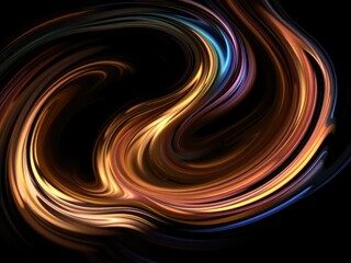 Swirling colored metallic vortex in black, vibrant, fluid, dynamic shapes