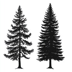 Obraz premium Two Silhouettes Of Evergreen Trees Against White Background