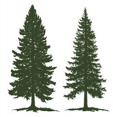 Fototapeta premium Two Evergreen Trees Silhouetted Against White Background