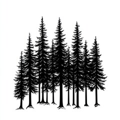 Fototapeta premium Silhouetted Evergreen Trees Stand Tall Against White