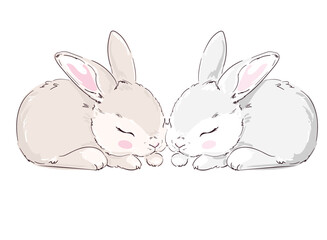 Hand Drawn Cute Bunny Little Animal Rabbit Cozy Illustration 