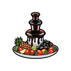 Create a high-resolution, editable stroke vector illustration of a chocolate fountain, depicting cascading melted chocolate.  Include realistic details.